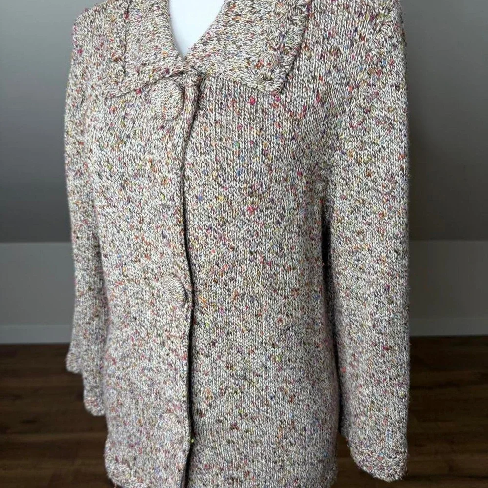 Coldwater Creek Confetti Knit Cardigan Sweater L • Cottagecore Grandma Core